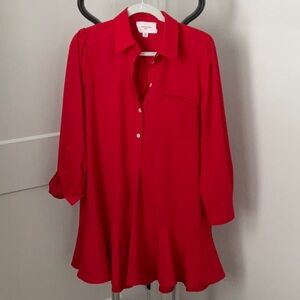 Tuckernuck, Red Crepe Callahan Shirt Dress, Medium